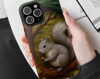 Capa para celular em feltro de lã com esquilo, capa para celular com animal da floresta, capa para iPhone 17 16 15 14 13 12 11 e modelos Samsung S25 S24 S23 S22 S21