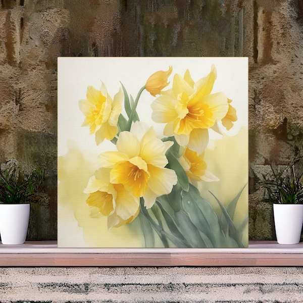 March Birth Flower Art on Canvas, Watercolor Jonquil Floral Painting Wall Art, Jonquil Art on Gallery Wrap, Home Decor, Birthday Gift