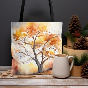Herbst Hartriegel Gemälde Canvas Einkaufstasche, Herbst Vibe Baum Umweltfreundliche Einkaufstasche, Minimalistische Baum Kunst Buchtasche, Wochenendtasche, Pool-Tasche