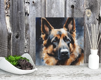 German Shepherd Wall Art, GSD Portrait Painting Print, Watercolor Art on Canvas, Ready to Hang, GSD Owner Home Decor, Gift for Dog Mom Dad