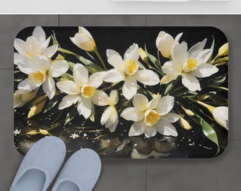 Alfombrilla de baño de espuma viscoelástica Paperwhite, alfombra antideslizante para baño con diseño floral, decoración única para el hogar, regalo de inauguración de casa