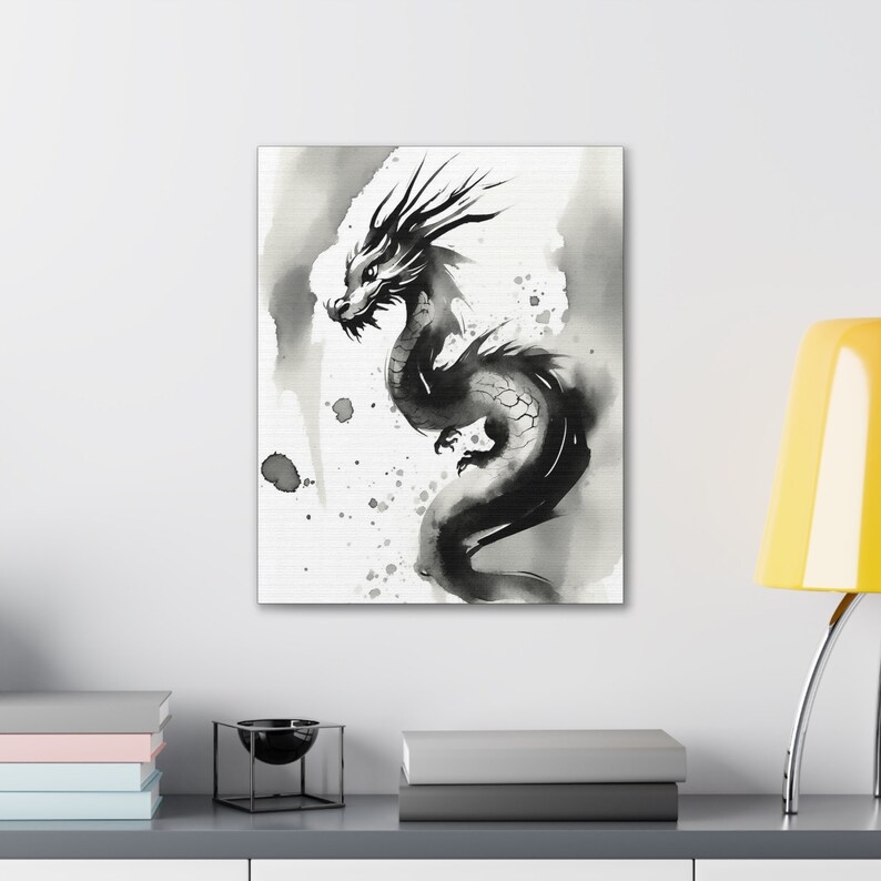 16”x20” minimalist brush painting baby dragon wall art