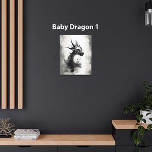 Chinese Painting Baby Dragon Art Print on Canvas Gallery Wrap Gift, Dragon Sumi-e Nursery Wall Decor, Minimalist Lunar New Year Home Accent Baby Dragon 1
