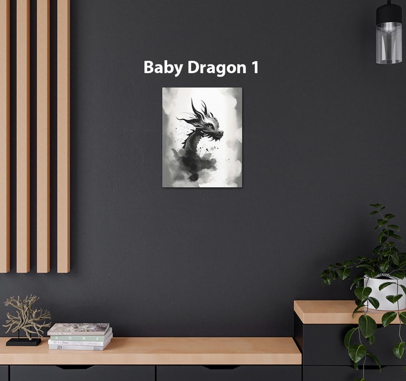 Chinese Painting Baby Dragon Art Print on Canvas Gallery Wrap Gift, Dragon Sumi-e Nursery Wall Decor, Minimalist Lunar New Year Home Accent Baby Dragon 1