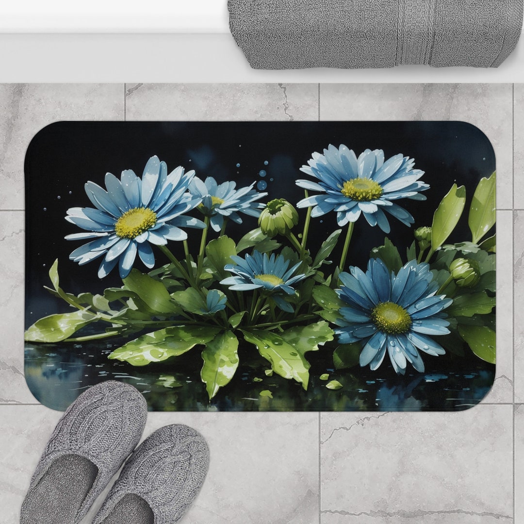 Blue Daisy Flower Bath Mat Blue Daisies Anti Slip Memory Foam Bathroom ...