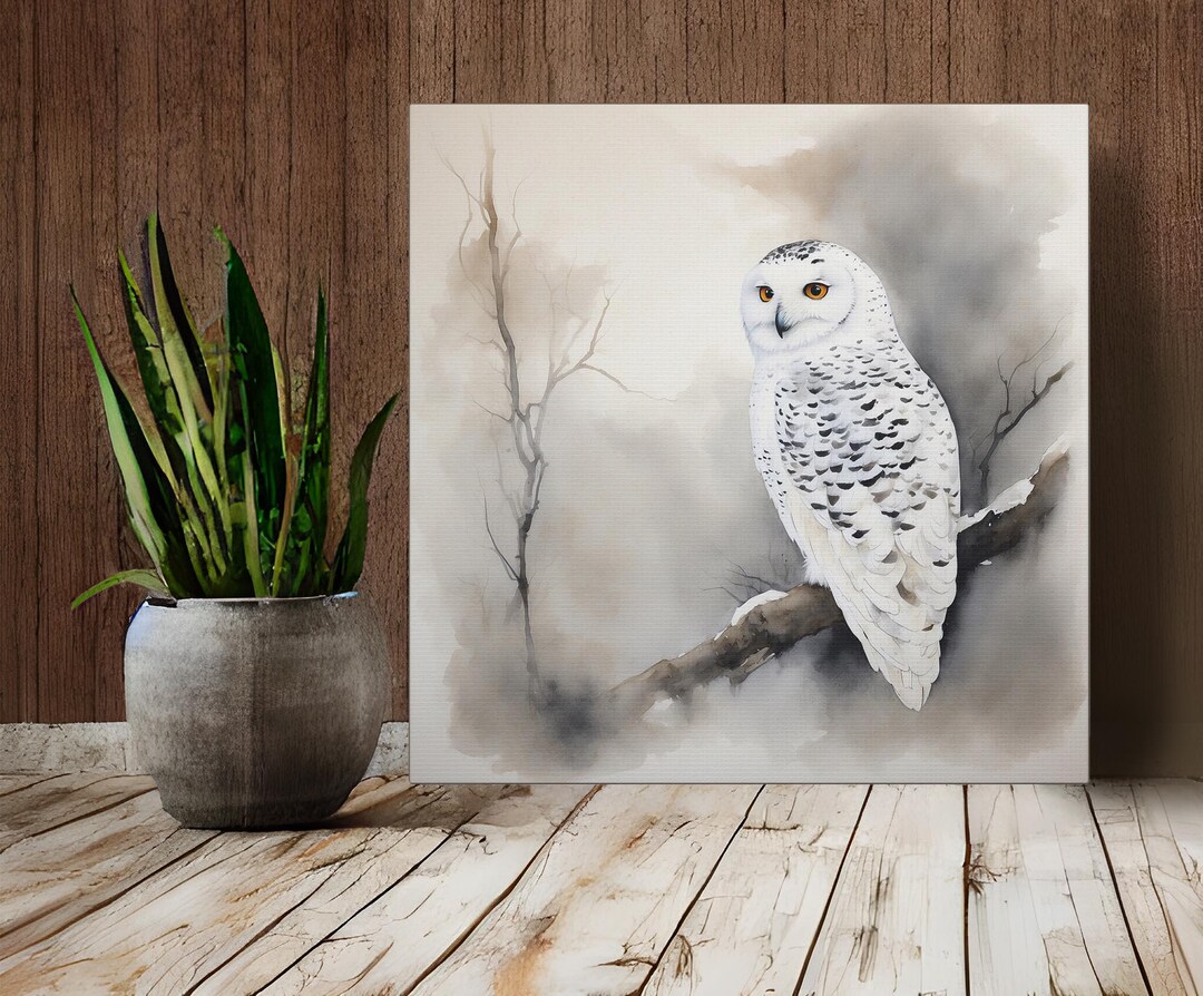 Snowy Owl Watercolor Painting, White Owl Wall Art Print, Minimalist ...