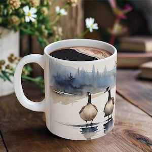 Custom Funny Goose Ceramic Mug, Canada Geese Coffee Tea Cup, Personalize Bird Painting Print Mug, Bird Lover Gift, Humor Gift for Her Him