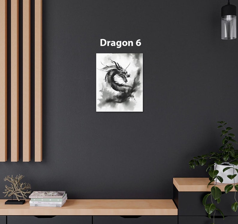 Chinese Painting Baby Dragon Art Print on Canvas Gallery Wrap Gift, Dragon Sumi-e Nursery Wall Decor, Minimalist Lunar New Year Home Accent Dragon 6