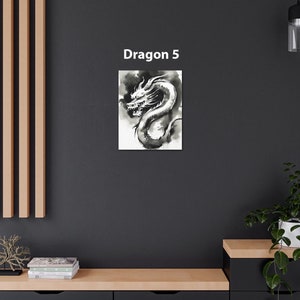 Chinese Painting Baby Dragon Art Print on Canvas Gallery Wrap Gift, Dragon Sumi-e Nursery Wall Decor, Minimalist Lunar New Year Home Accent Dragon 5