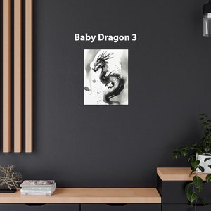 Chinese Painting Baby Dragon Art Print on Canvas Gallery Wrap Gift, Dragon Sumi-e Nursery Wall Decor, Minimalist Lunar New Year Home Accent Baby Dragon 3