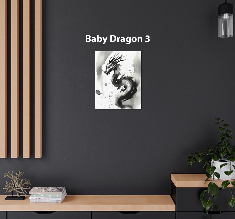 Chinese Painting Baby Dragon Art Print on Canvas Gallery Wrap Gift, Dragon Sumi-e Nursery Wall Decor, Minimalist Lunar New Year Home Accent Baby Dragon 3
