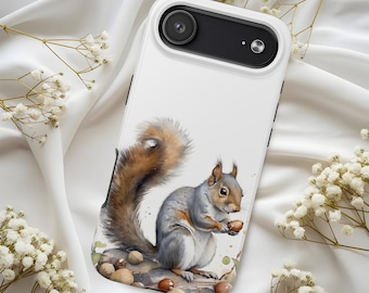 Custom Squirrel Tough Phone Case, Squirrel Painting Phone Cover, Case for iPhone 17 16 15 14 13 12 11 Samsung S25 S24 S23 S22 S21 Models