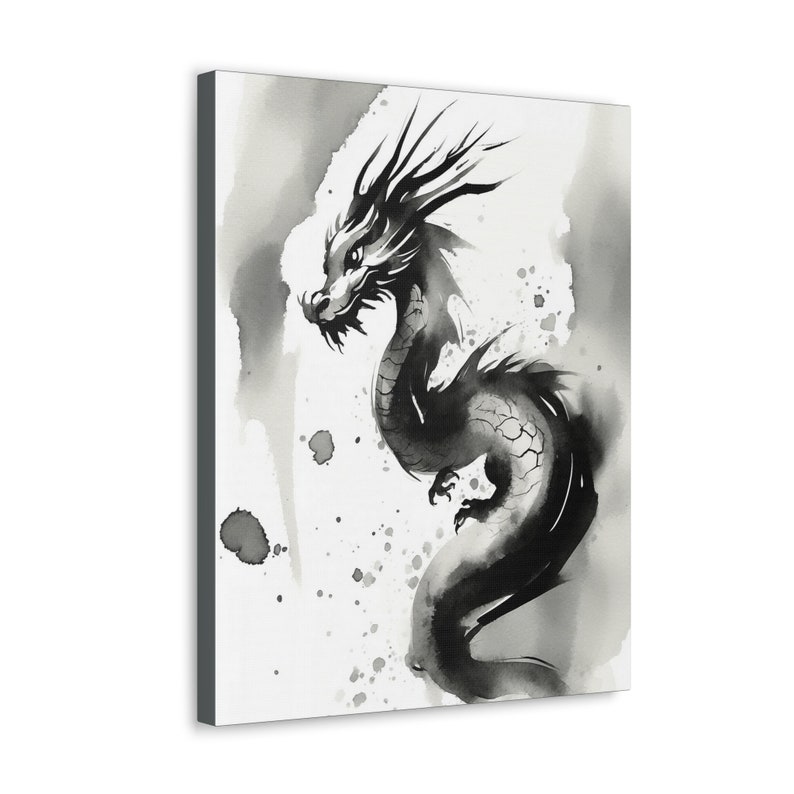 Chinese Painting Baby Dragon Art Print on Canvas Gallery Wrap Gift, Dragon Sumi-e Nursery Wall Decor, Minimalist Lunar New Year Home Accent image 3