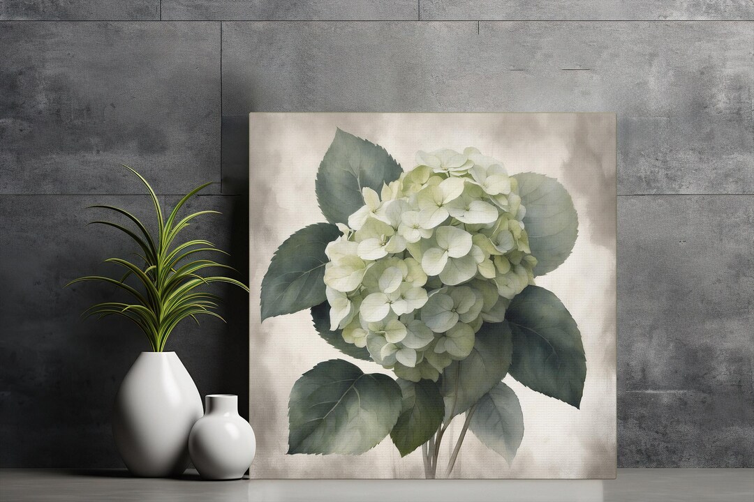Watercolor Hydrangea Wall Art, Minimalist Floral Painting Print, White ...