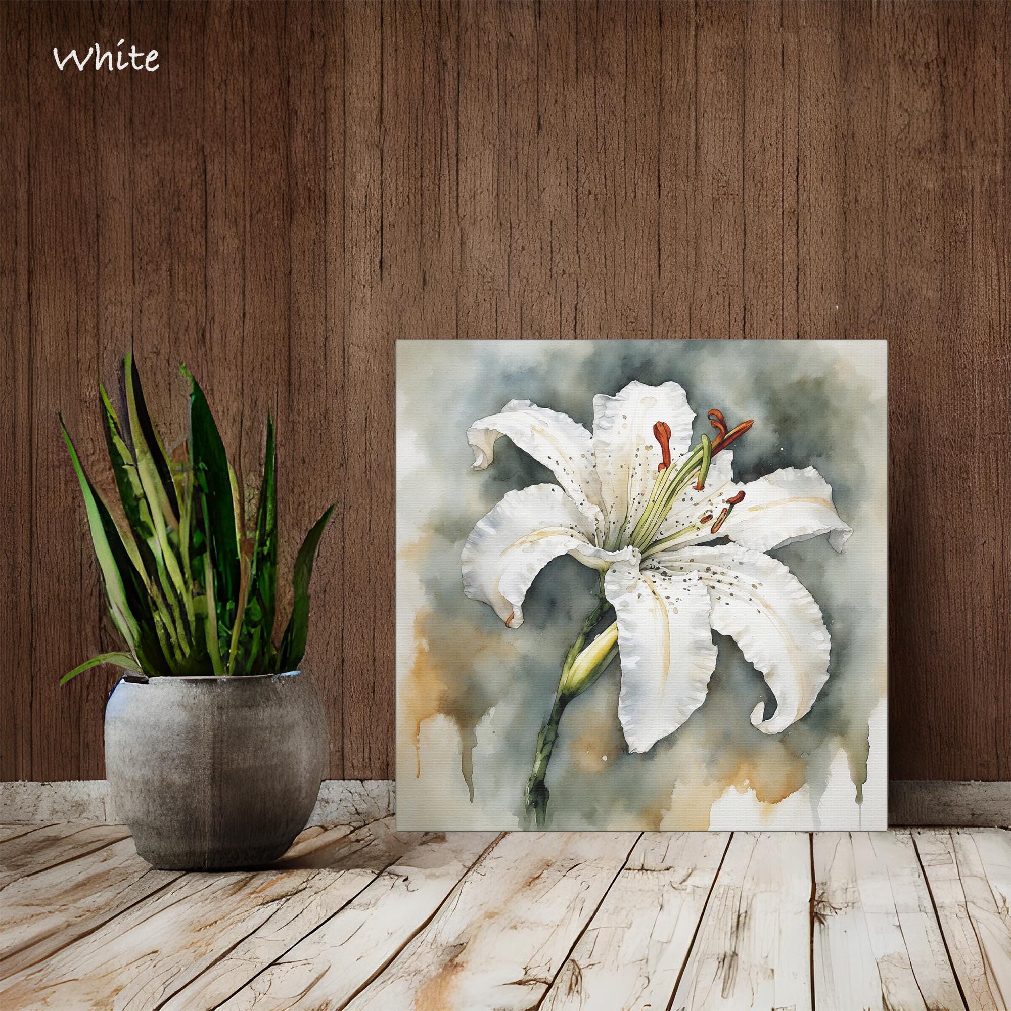 White Lily Flower Wall Art, Lily Flowers Watercolor Painting Print ...