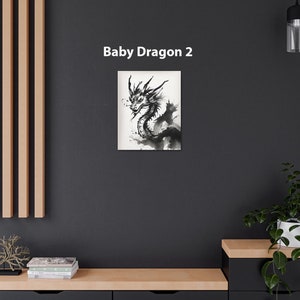 Chinese Painting Baby Dragon Art Print on Canvas Gallery Wrap Gift, Dragon Sumi-e Nursery Wall Decor, Minimalist Lunar New Year Home Accent Baby Dragon 2