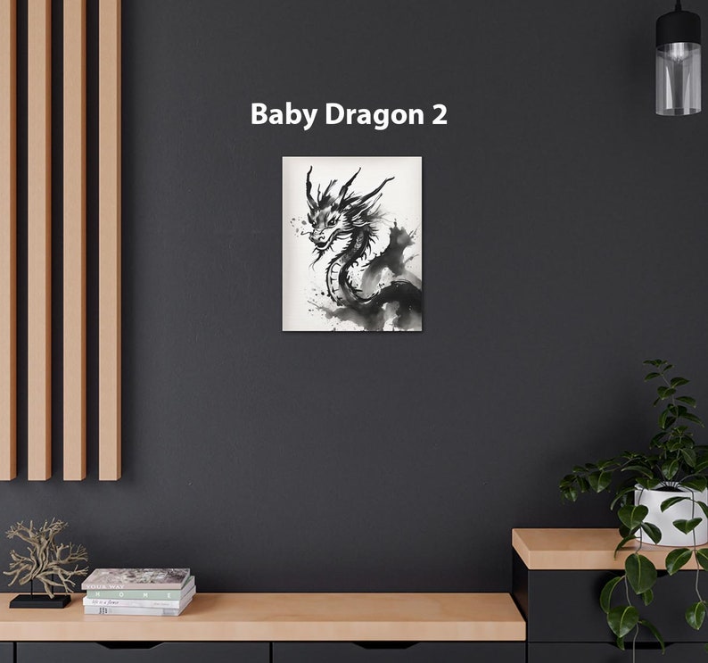 Chinese Painting Baby Dragon Art Print on Canvas Gallery Wrap Gift, Dragon Sumi-e Nursery Wall Decor, Minimalist Lunar New Year Home Accent Baby Dragon 2