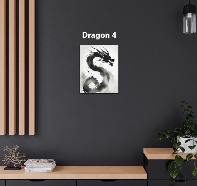 Chinese Painting Baby Dragon Art Print on Canvas Gallery Wrap Gift, Dragon Sumi-e Nursery Wall Decor, Minimalist Lunar New Year Home Accent Dragon 4