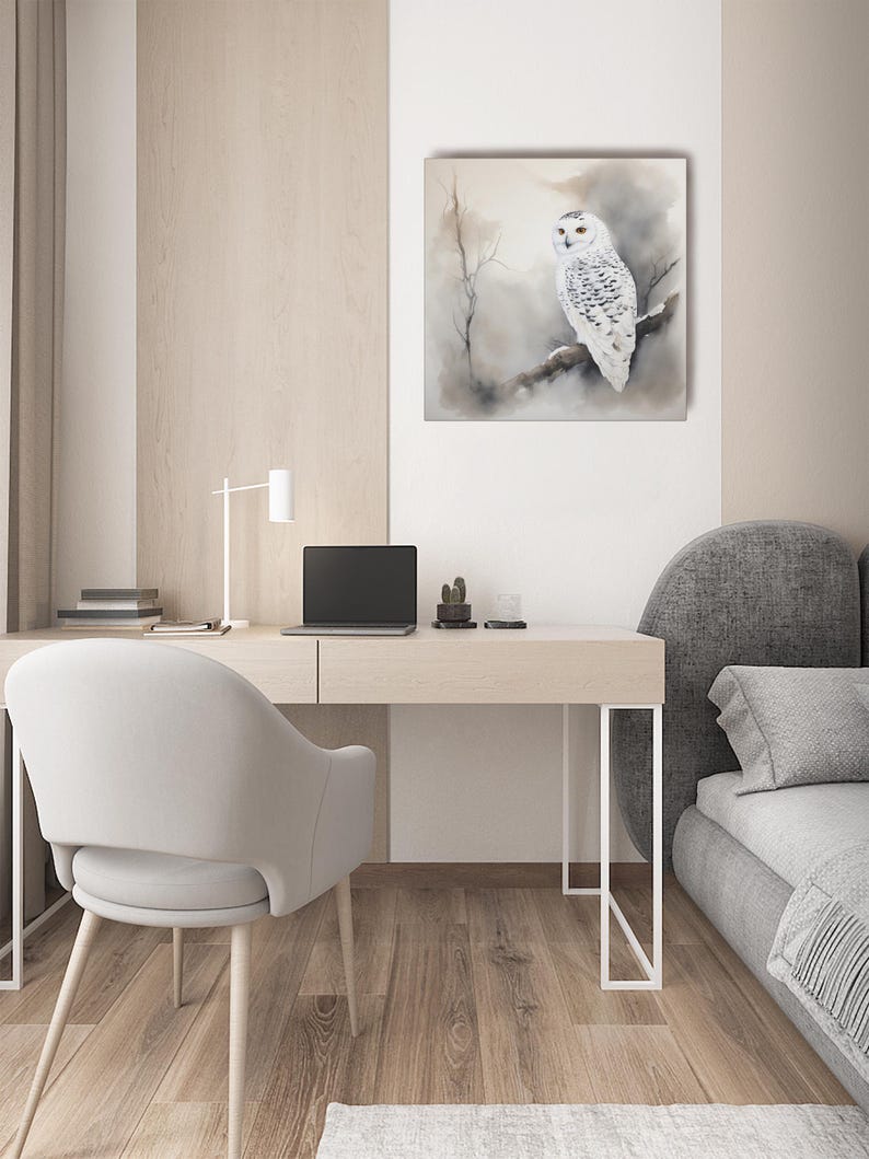 Snowy Owl Watercolor Painting, White Owl Wall Art Print, Minimalist ...