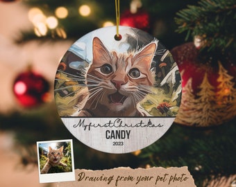 Custom Cat Ornament, Ornament Cat Christmas, Cat First Christmas Ornament, Pet Portrait Custom, Personalized Pet Ornament, Cat Lover Gift