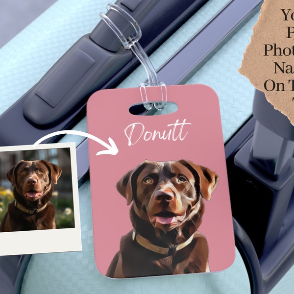 Custom Luggage Tag Photo, Personalized Pet Art & Name on Suitcase Bag Tag, Gift for Dog Mom, Pet Lover Vacation, Custom Dog Lovers Gift