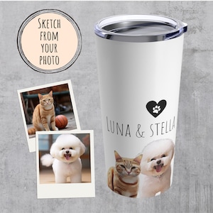 Custom Pet Insulated Tumbler, Personalized Pet portrait Tumbler, Custom Pet Tumbler Sketch from Pet Photo, Pet owner Travel Mug, Cat Tumbler