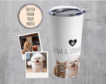 Custom Pet Insulated Tumbler, Personalized Pet portrait Tumbler, Custom Pet Tumbler Sketch from Pet Photo, Pet owner Travel Mug, Cat Tumbler