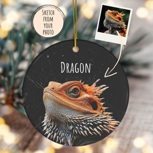 Bearded Dragon, Custom Bearded Dragon Christmas Ornament, Personalized Pet Ornament, Reptiles Lizards Lover, Pogona Owner Gift, Beardie Art