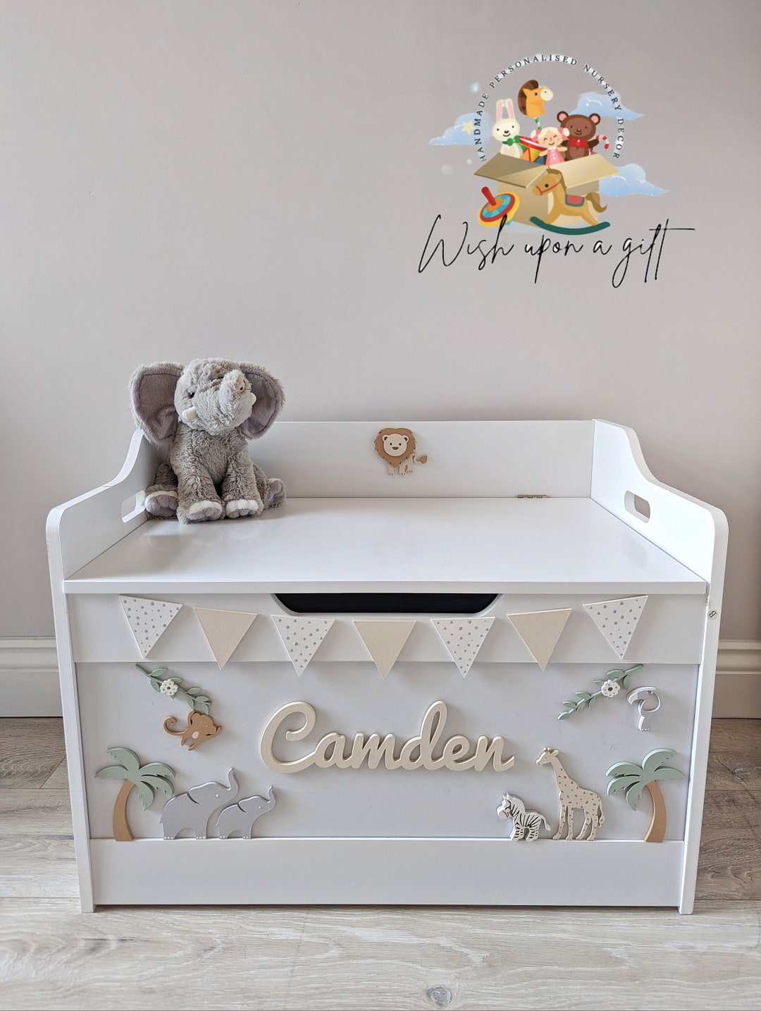 Personalised White Wooden Toy Box. Personalised Toy Chest. Nursery Toy