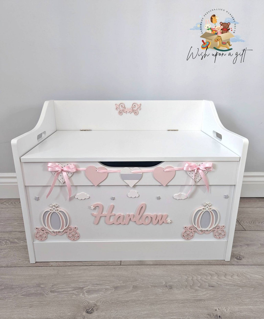 Personalised Toy Box. White Wooden Nursery Toy Chest. Nursery Storage. Girls Bedroom Decor