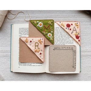 Personalized Hand Embroidered Corner Bookmark Felt Triangle image 9