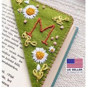 Personalized Hand Embroidered Corner Bookmark Felt Triangle image 10