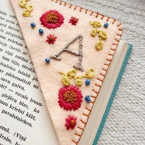 Personalized Hand Embroidered Corner Bookmark Felt Triangle Fall