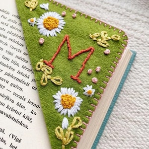 Personalized Hand Embroidered Corner Bookmark Felt Triangle Summer