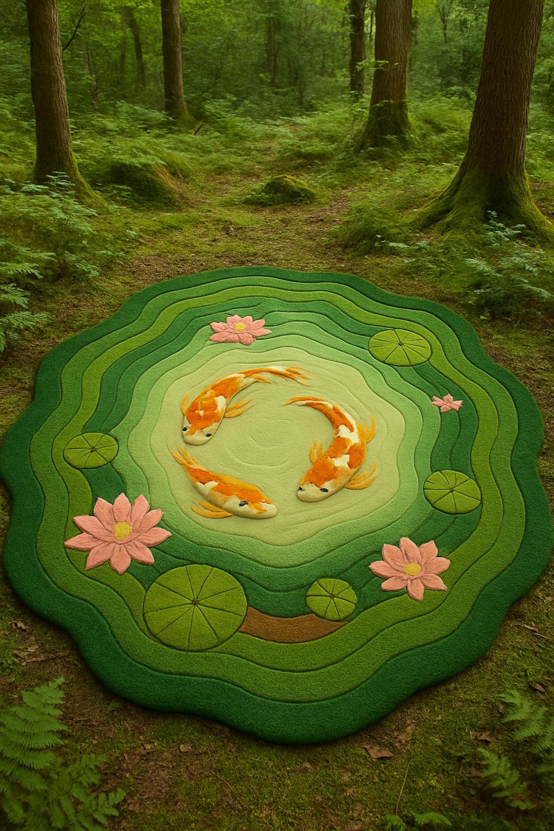 Pond Rug Design Hand-tufted Koi Pond Rug – 3D Nature-inspired Carpet With Lotus Flowers ...