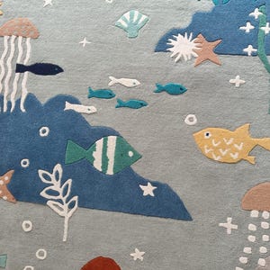 8x 10 Under The Sea Rug, Designteppiche 100% Wolle Handgefertigter Teppich für das Haus Wohnzimmer Teppich | Geschenk Teppich | Kinderteppich alle Größe vorhanden