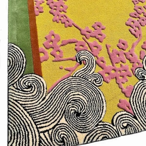 Premium Hand Tufted Peacock Feather Design Area Rug, 100% Wool Luxury Bedroom, Dining Room, Living Room Rug, Color: Yellow, Size 10X14 ft