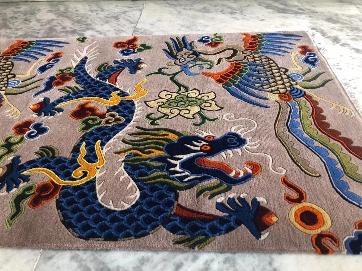 Dusty Pink Dragon Pattern Pop Art Rug, Modern Art Decorative Carpet ...