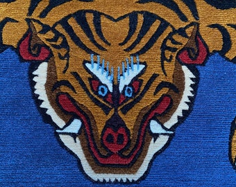 New Nepal Hand knotted Pink Tiger Rug - Carpet- Runner - Tibetan knot- Wool - Orange Tiger - Size 7 x 10ft Handmade Nepal - Made to Order