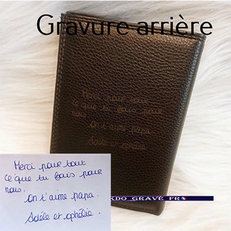 PORTEFEUILLE avec prénom texte ou initiales Porte feuille personnalisé France Idée cadeau originale homme femme cadeau d'anniversaire Gravure Face arrière