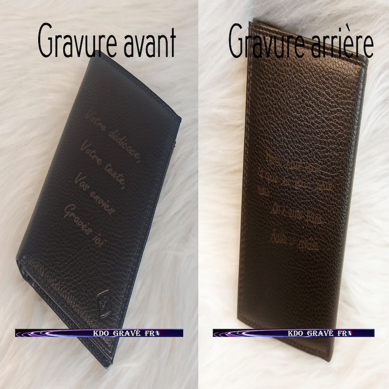 PORTEFEUILLE avec prénom texte ou initiales Porte feuille personnalisé France Idée cadeau originale homme femme cadeau d'anniversaire Gravure 2 Faces