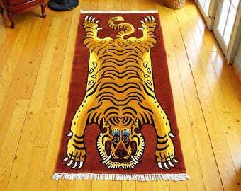 Handknuten tibetansk tigermatta 3 x 6 fot | Nepali ull buddhistisk handgjord meditationsklostertigermatta.