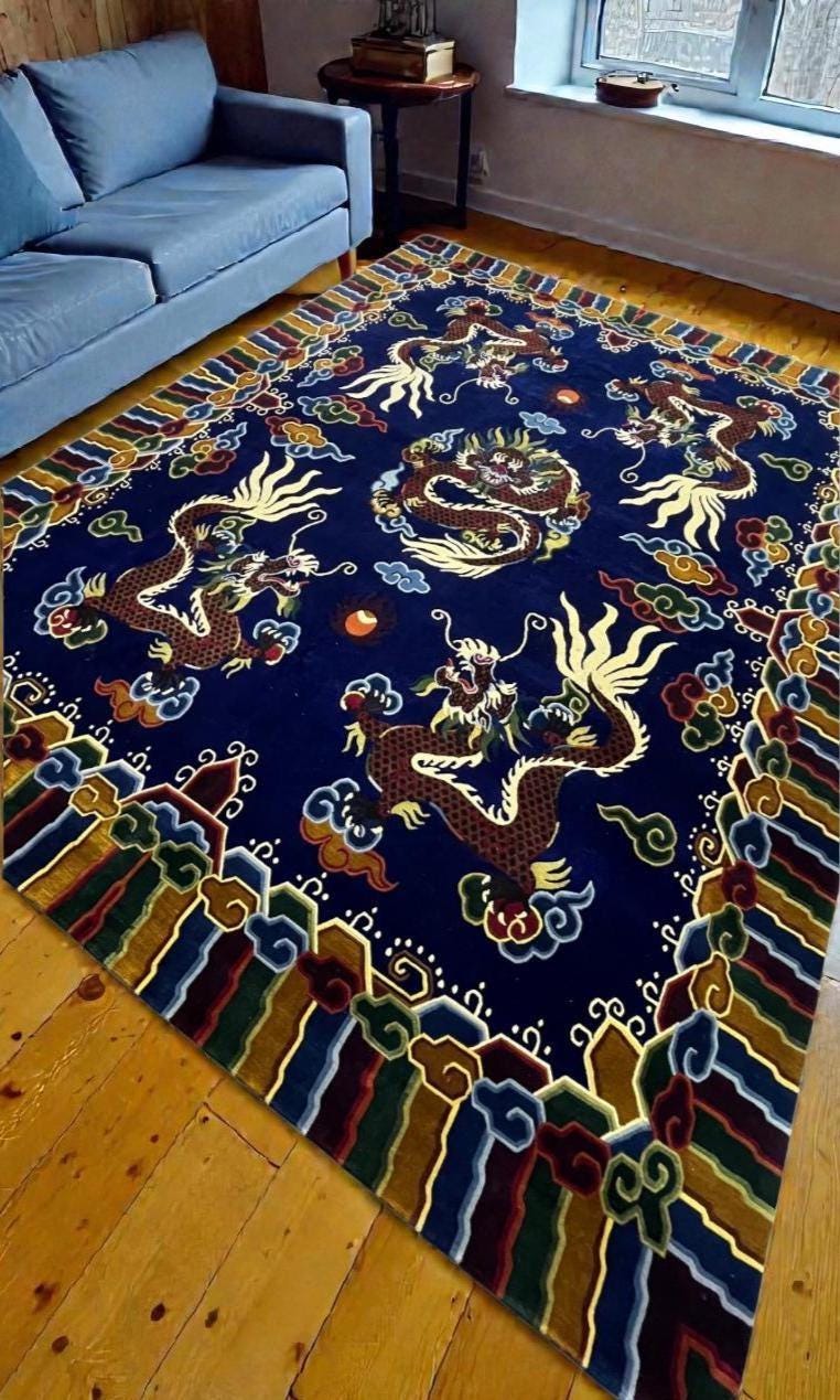 Tibetan Hand Knotted Rugs | Wool Authentic Nepali Teppich Dragon Carpet ...