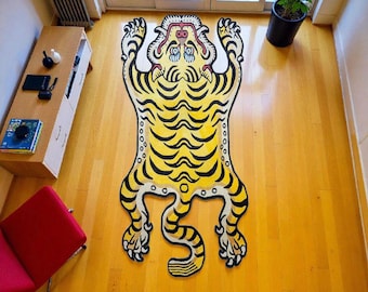 Handknuten tibetansk tigermatta 3 x 6 fot | Autentisk handgjord Himalayan lyckobringande nepalesisk tigermatta.
