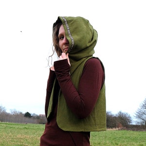 Green hooded sleeveless vest