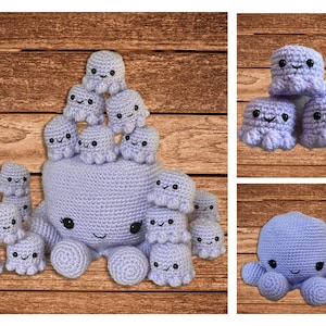 Häkelanleitung, Mama-Oktopus-Memory-Spiel Amigurumi (Englische PDF-Datei)