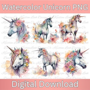 Watercolor Unicorn Fantasy Clipart Collection: Cute Unicorn PNG, High-Quality 300 dpi Graphics for Instant Download & Commercial Use