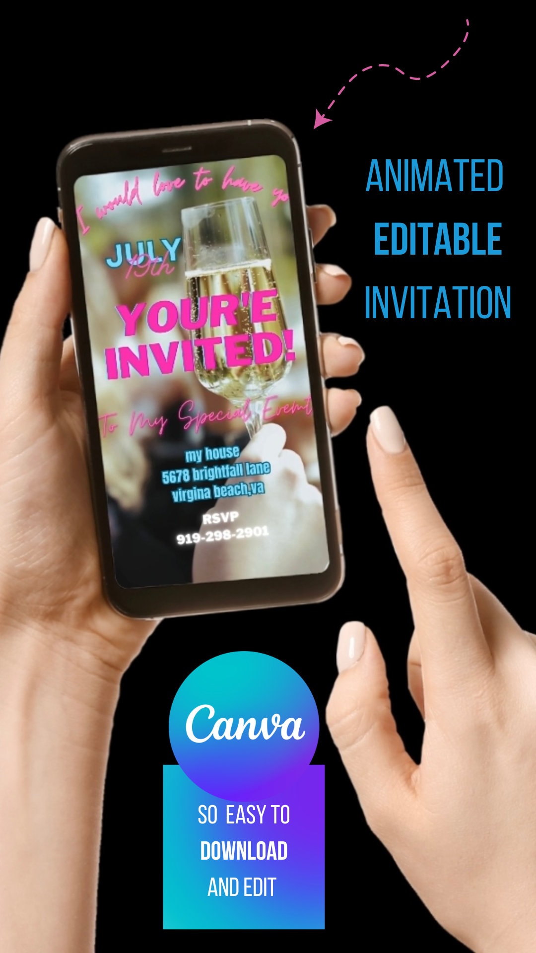 Customizable Event Invitation Template, Editable in Canva (digital ...