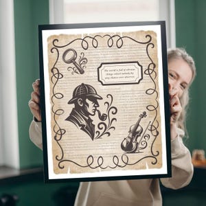 Sherlock Holmes Literary Poster, Vintage Book Art Print with Quote from The Hound of the Baskervilles, Gift for Book & Detectives Lovers