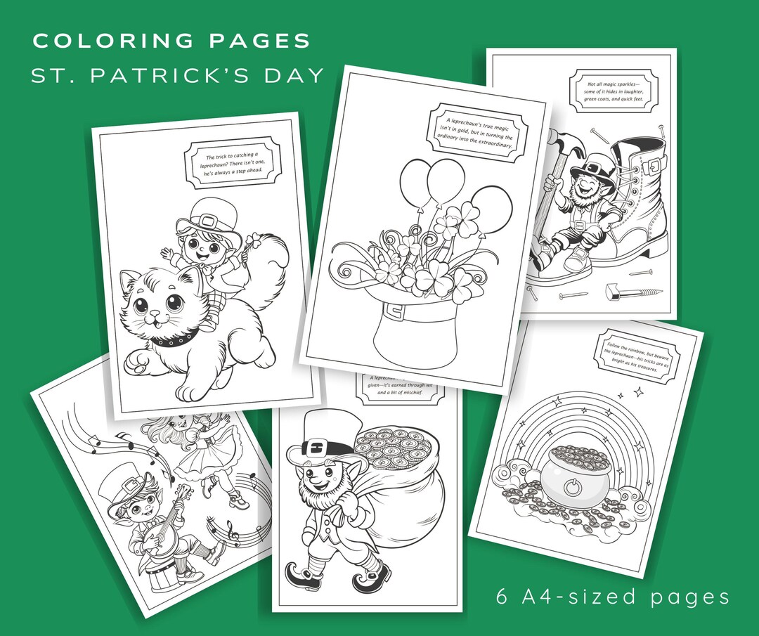 St Patricks Day Coloring Pages: Leprechaun & Shamrock Designs (digital ...